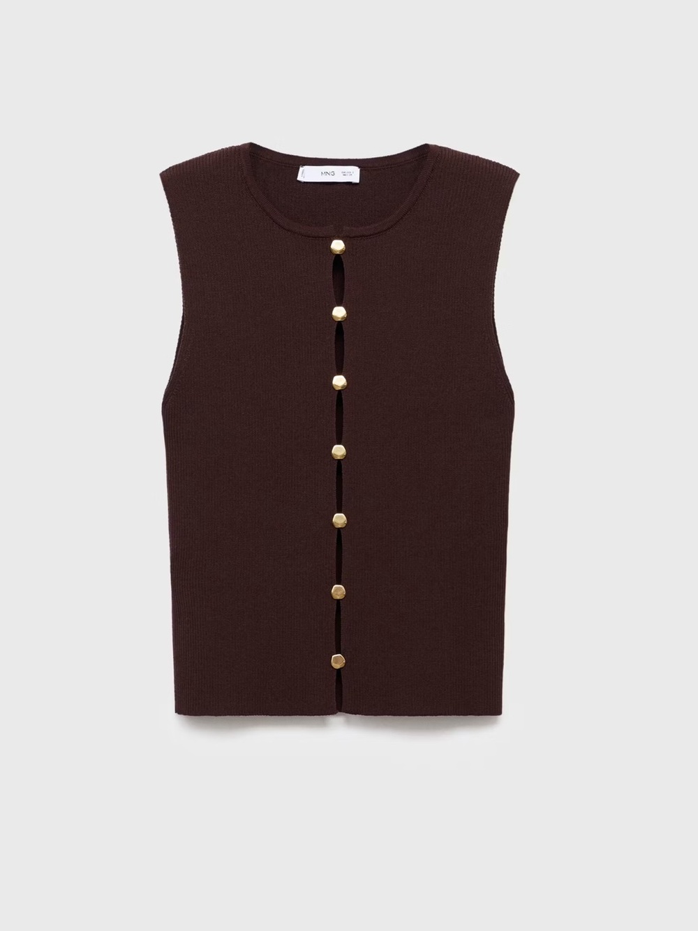 Mango Brown knitted waistcoat with slits NWT - Picture 2 of 7